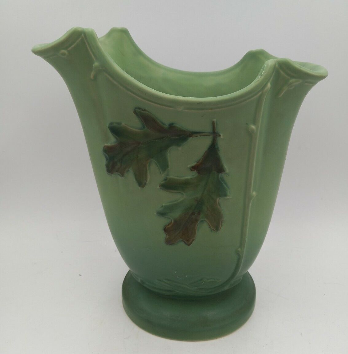WELLER OAK LEAF VASE POTTERY PIECE 10.25 Tall Green LARGE