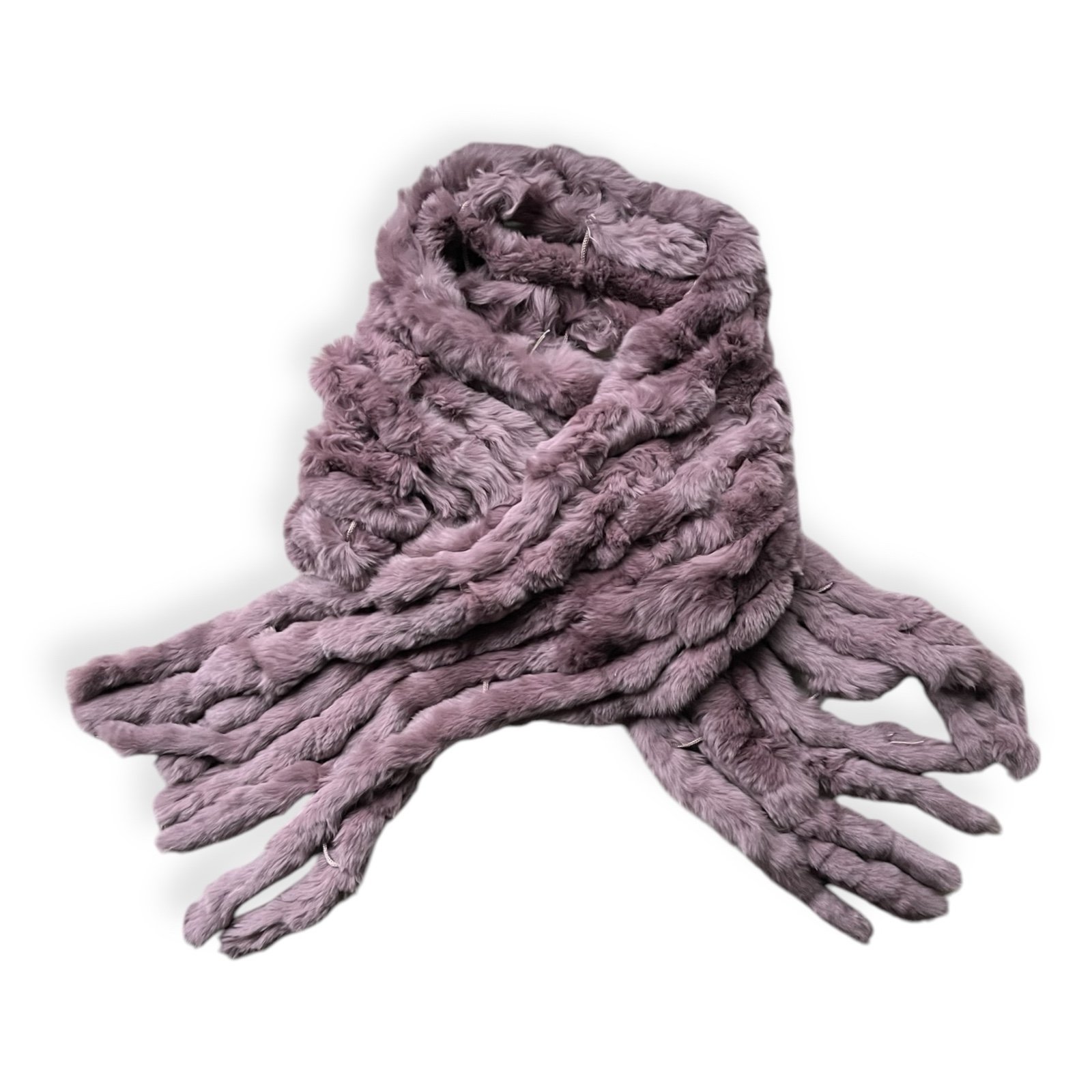 NWOT 100% Real Rabbit Fur Long Lilac Scarf w/Tasseled Ends