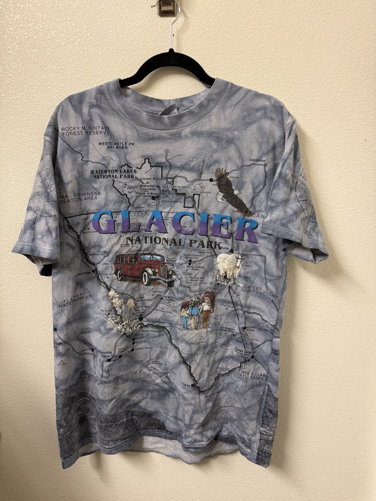Vintage Glacier National Park Map All Over Print Double Sided T-Shirt Size Large
