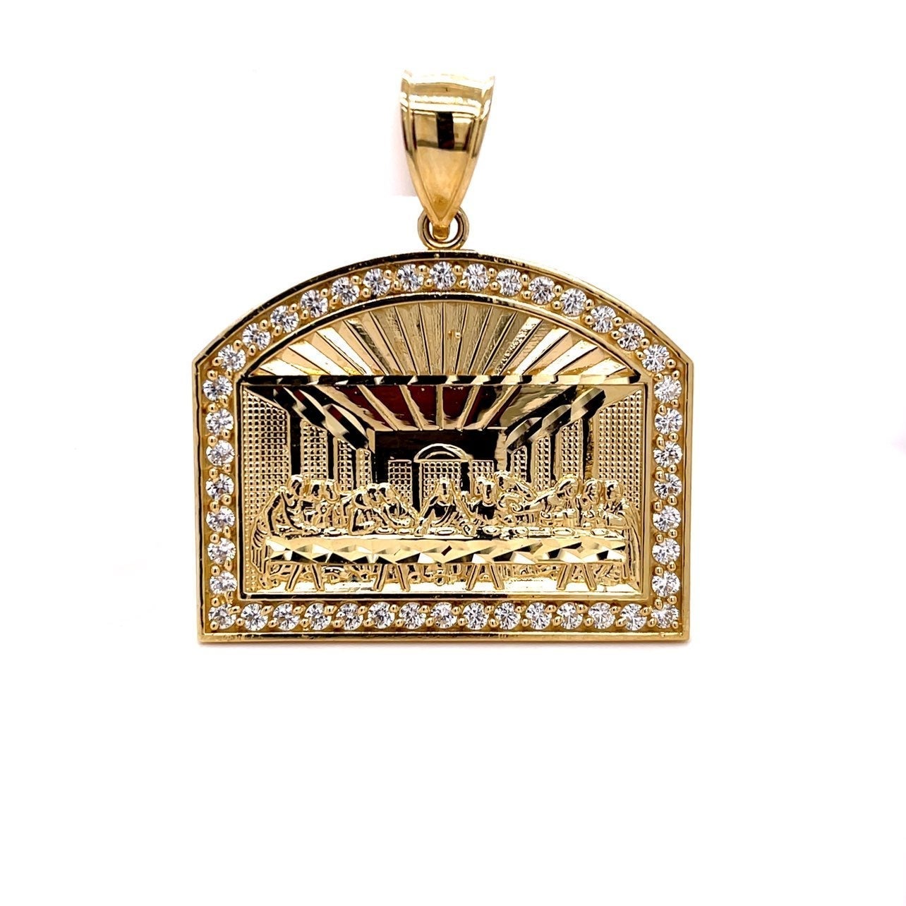 Mens 10K Yellow Gold Last Supper Jesus Religious Large Pendant 8 Gr 1.50”