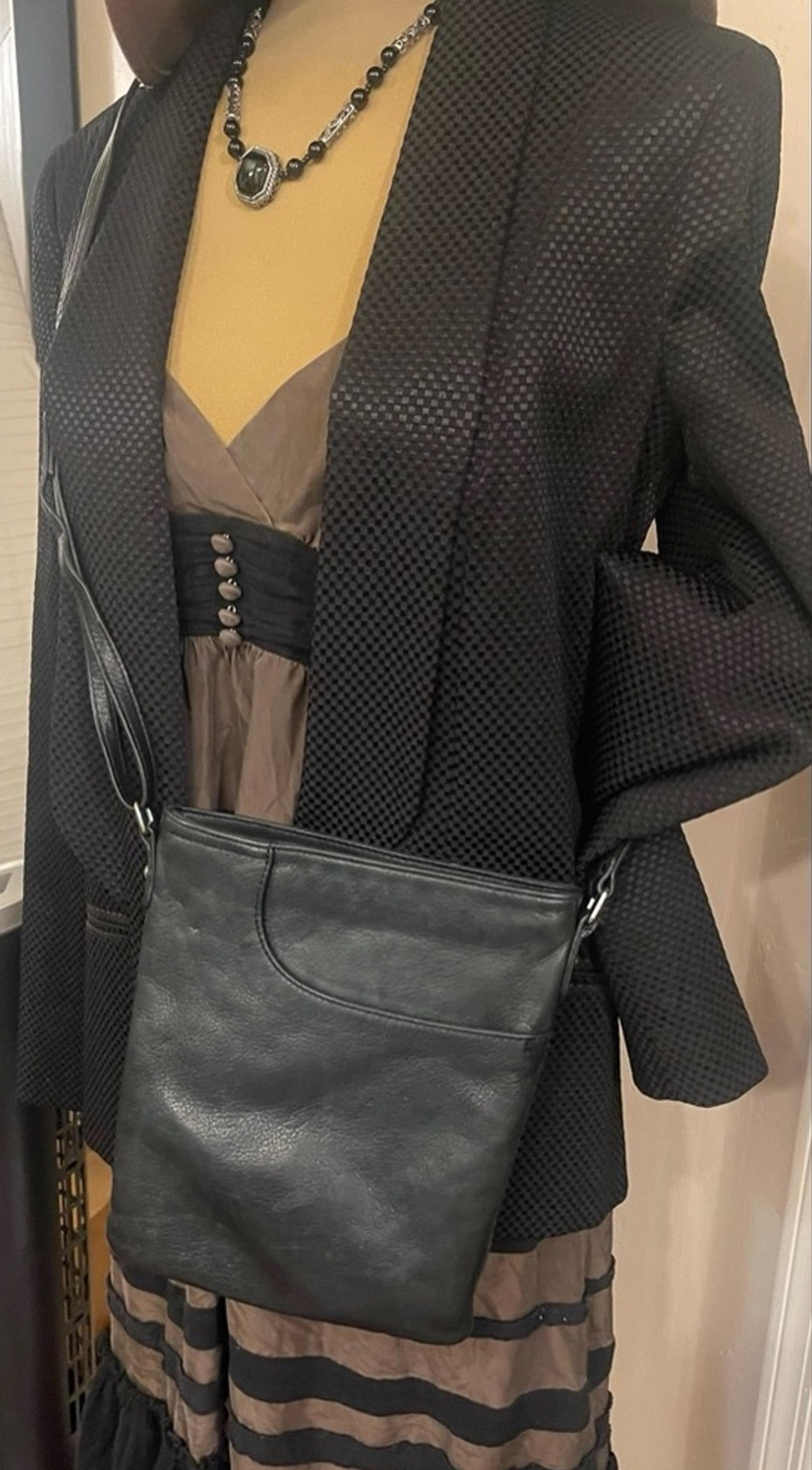 Black Leather Crossbody Bag - Margot