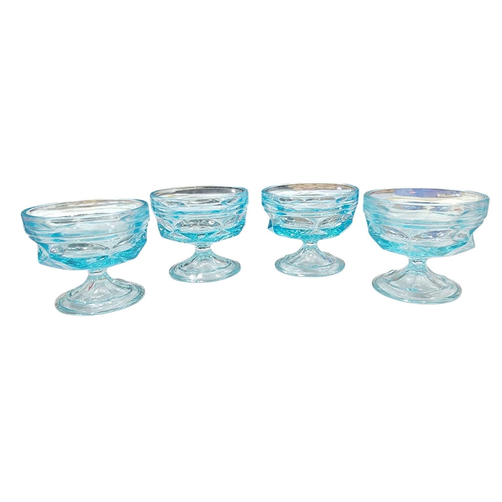 Vintage Set of 4 Anchor Hocking Fairfield Light Blue Low Sherbet Champagne 1976