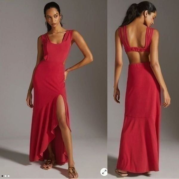 Anthropologie Maeve Open-Back Knit Maxi Dress in Red NEW Size XS