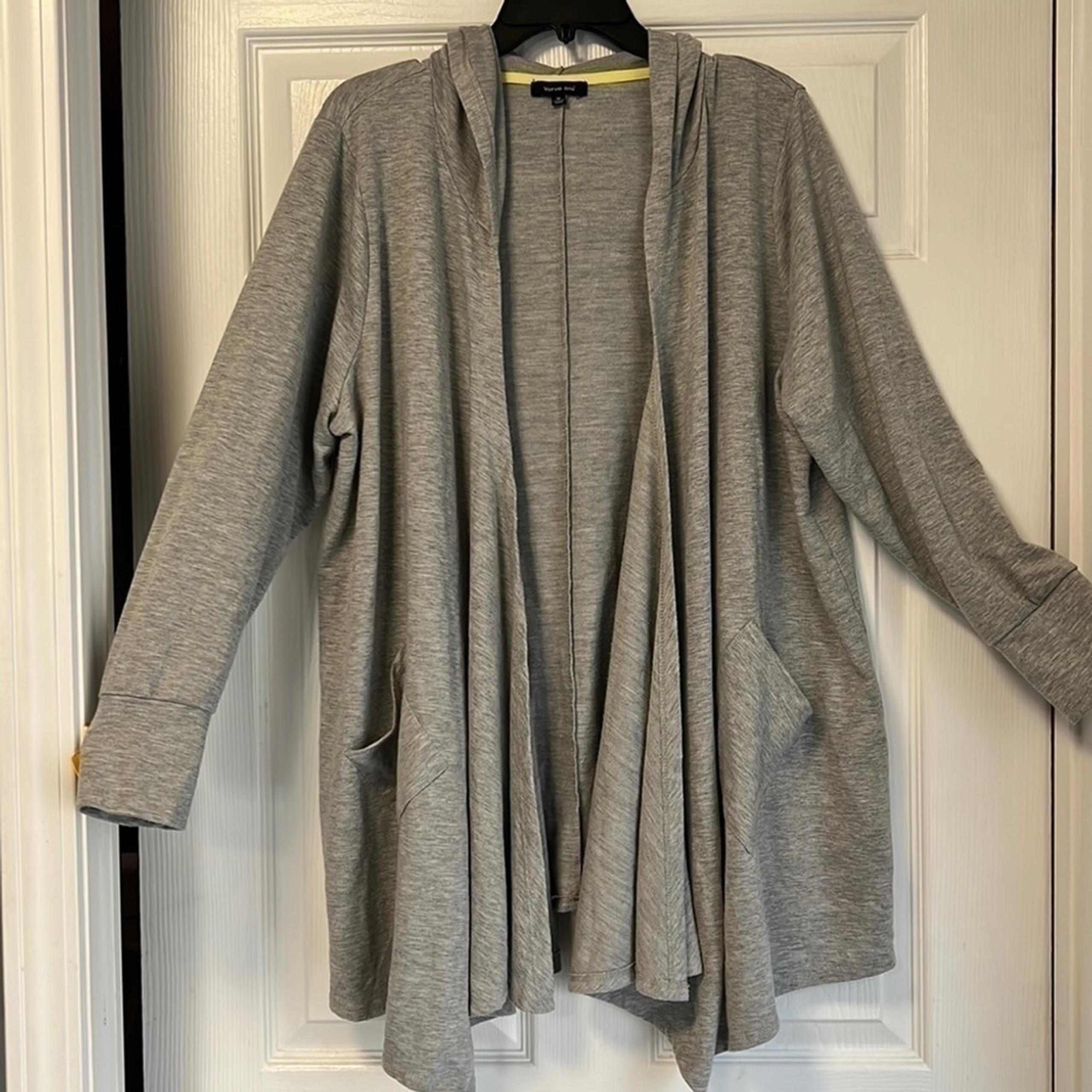 Verve Ami’ 1x Plus Gray Hooded Open Front Cardigan