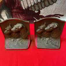 Antique Bookends Hubley USA Cast Iron Scottie Dog & Wirehaired Terrier Friends