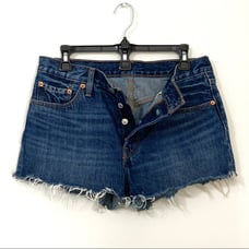 LEVI’S 501 Button Fly Echo Park Frayed Hem Mid Rise Cut Off Jean Shorts Size 29