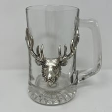 Arthur Court Designs Silver Deer Elk Stag Handeled Mug Glass Beer Stein