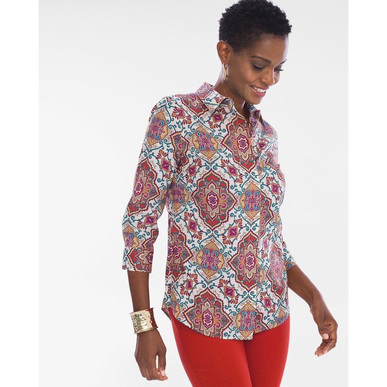 Chico’s Medallion Button-Back Shirt NO-IRON