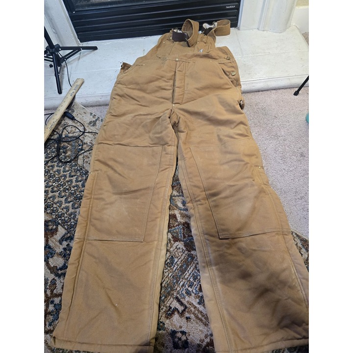 Carhartt Men's Bib Overalls Size 38 X 32 Quilt Canvas RN #14806 Brown USA
