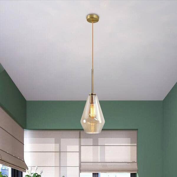 6.7 in. W x 11.2 in. H 1-Light Clear Glass Champagne Gold Pendant Light w/Shade