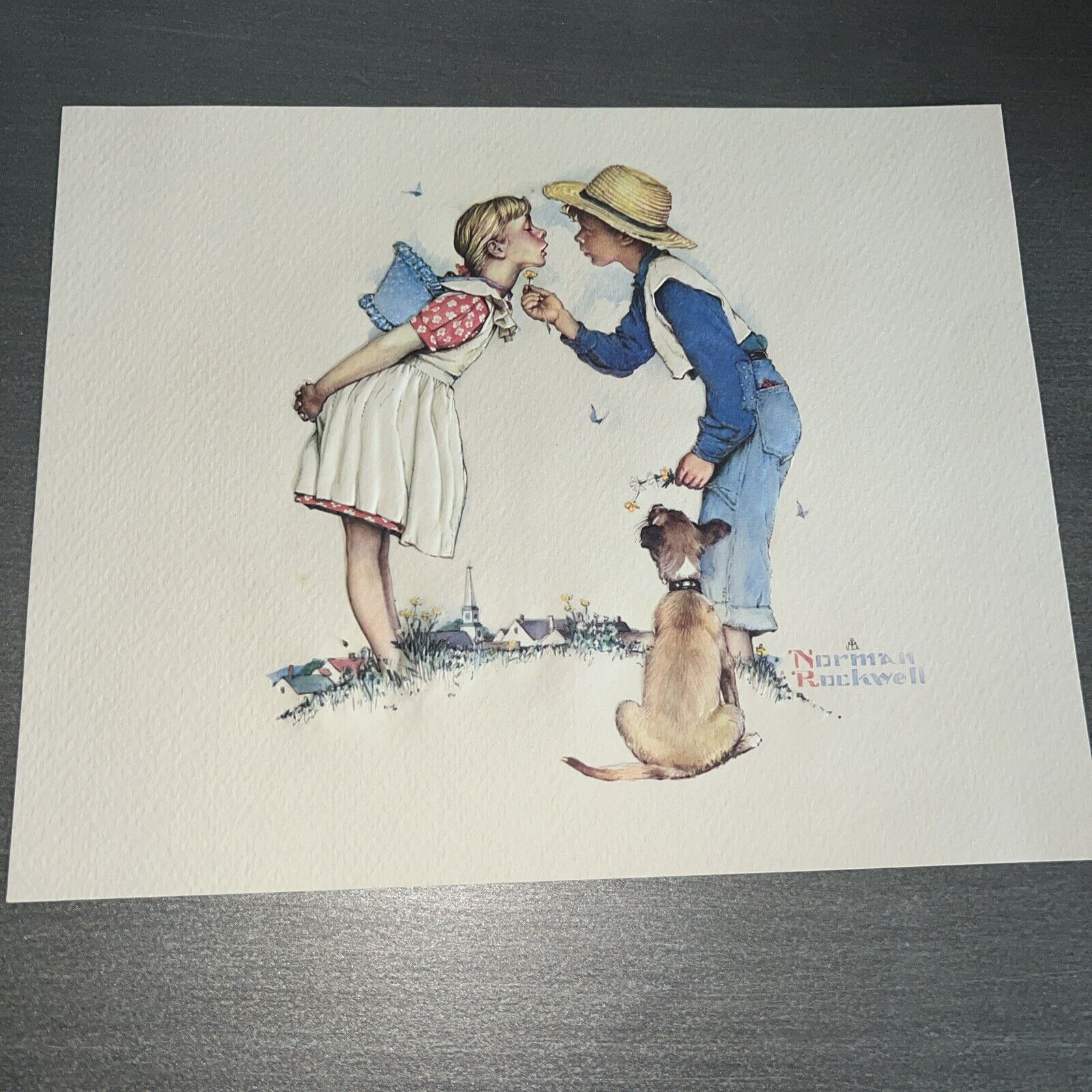 Norman Rockwell “Boy Giving Girl Flower” Raised Print 8x10