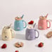 Cute Cat Mug Set of 4 Ceramic Coffee Cups with Lovely Kitty lid and Fish Spoon