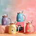 Cute Cat Mug Set of 4 Ceramic Coffee Cups with Lovely Kitty lid and Fish Spoon