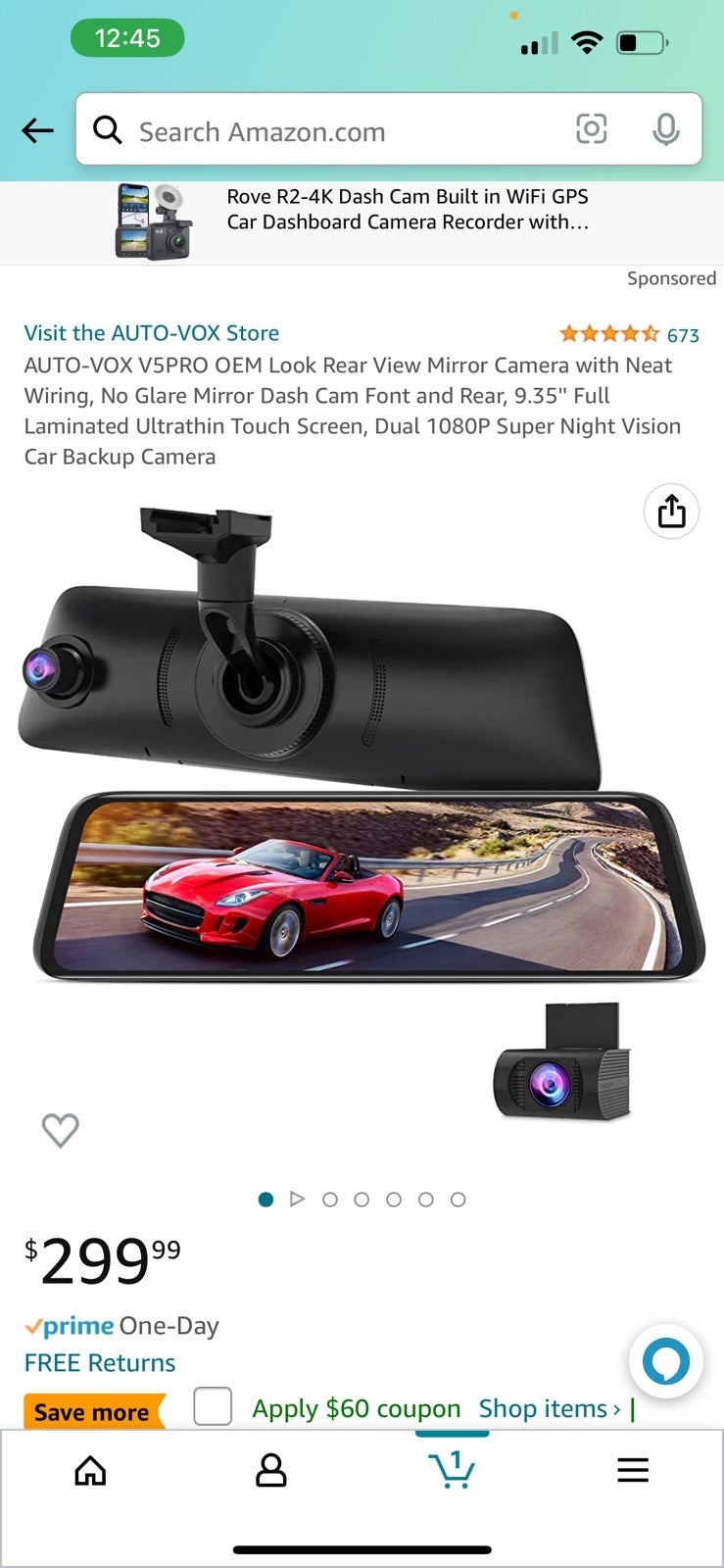 Auto-vox V5Pro Car Mirror Dash Cam Backup Camera Front & Rear Dual DVR Recorder