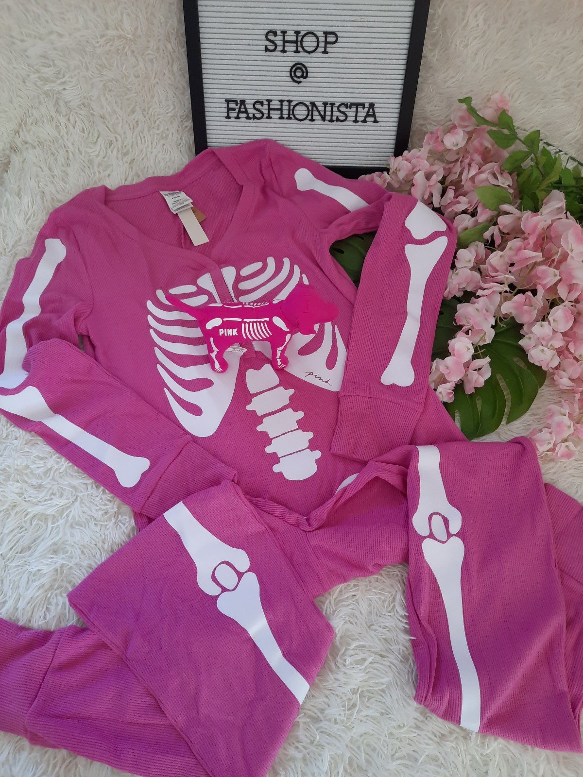 NEW (L) VS PINK Halloween Skeleton Thermal Sleep Onesie and Mini Dog