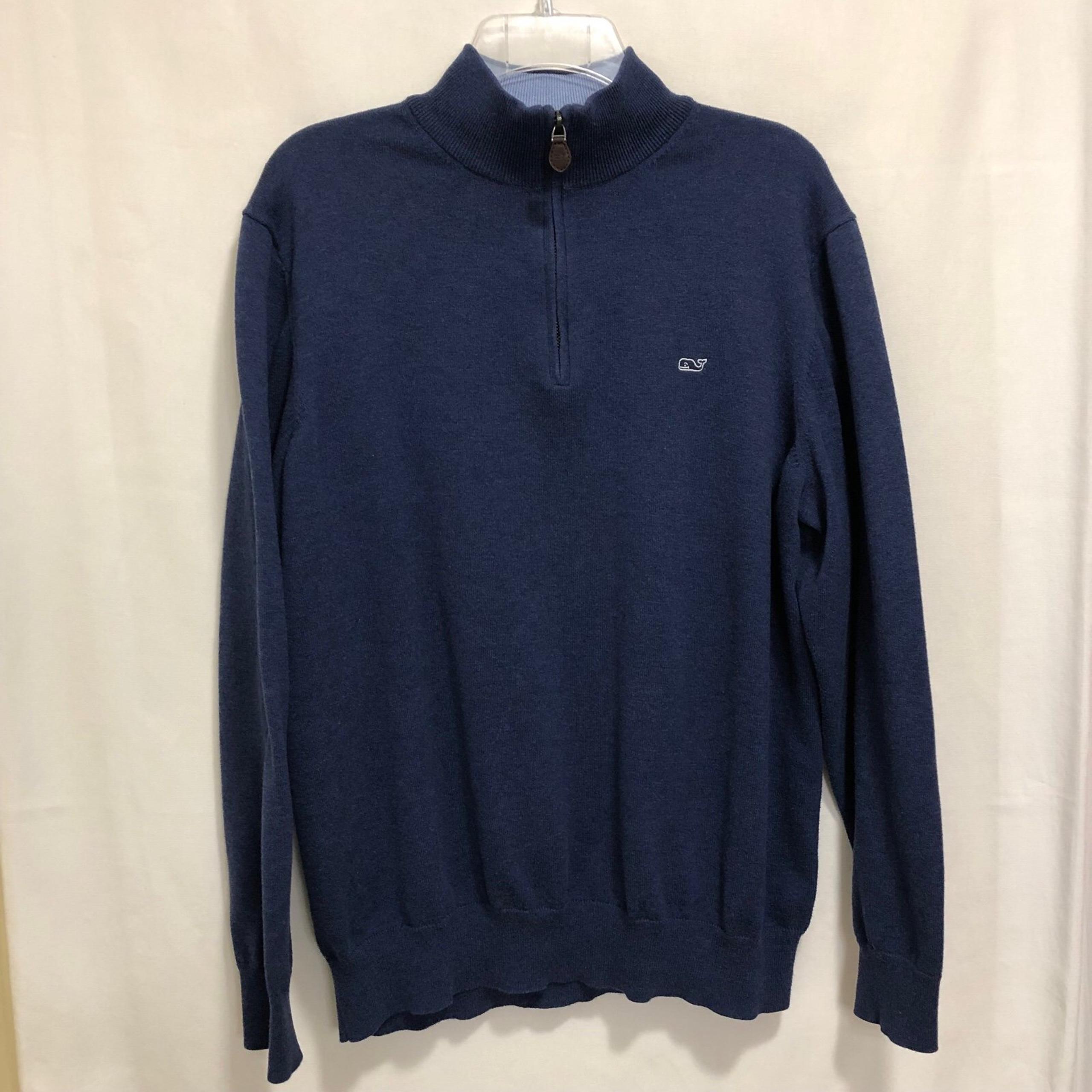 Mens Navy Blue Quarter Zip Sweater Cotton Pullover Vineyard Vines Shep and Ian