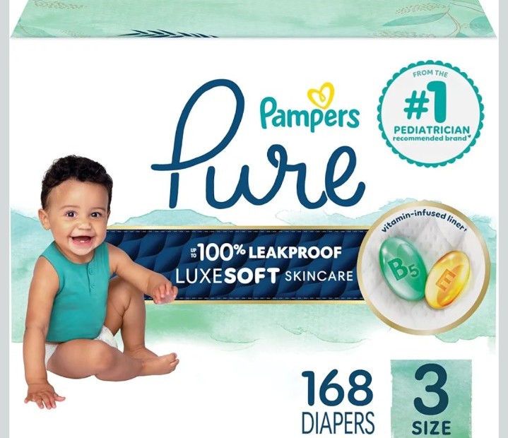 Pampers Pure Protection Diapers enormous pack Size 3 168 Count, Hypoallergenic