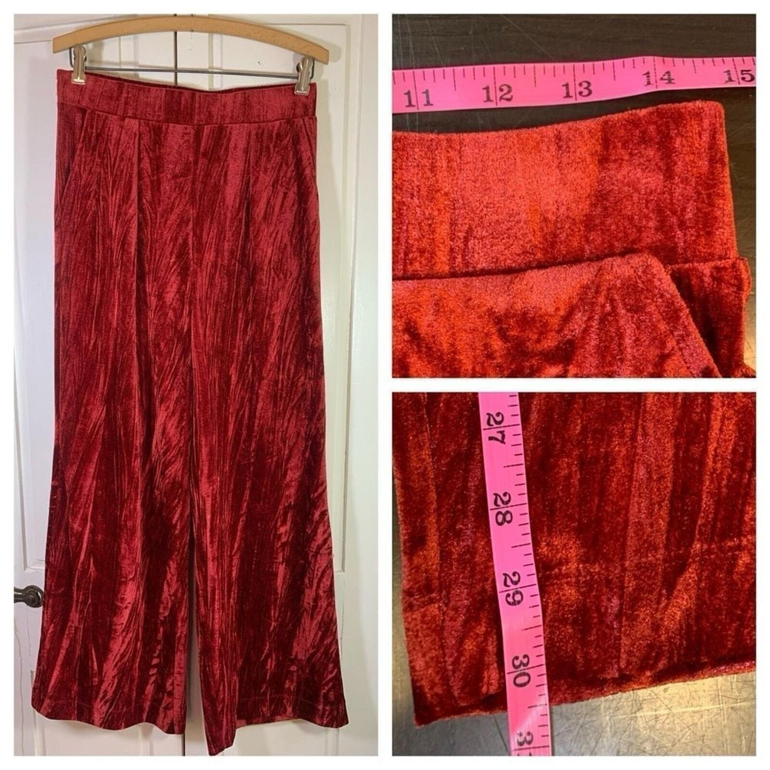 A New Day Red Velour Wide Leg Pants XS 29x30.5 Pull On Pockets Holiday Christmas
