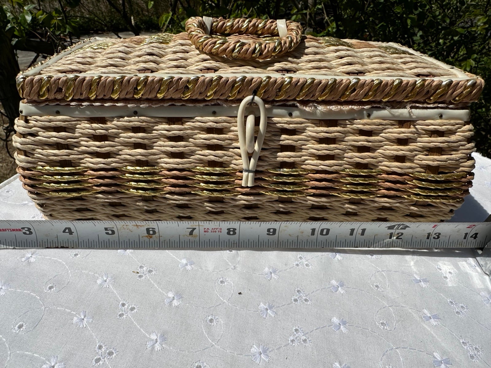 Vintage Dritz Wicker Sewing Basket Pink Satin Lining Farmhouse
