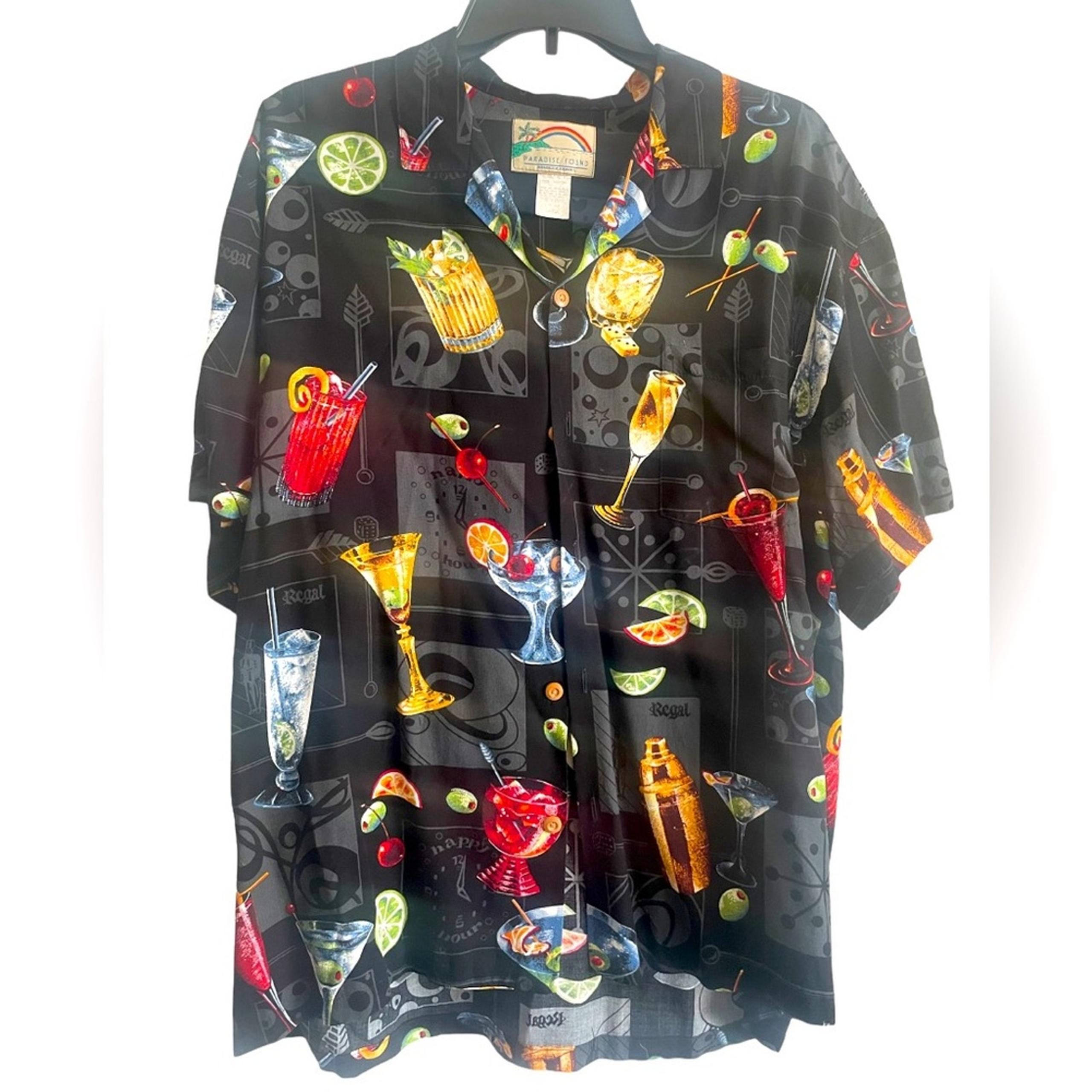 VTG Paradise Found Shirt Men XLarge Vacation Hawaii Cocktail Short Sleeves Black