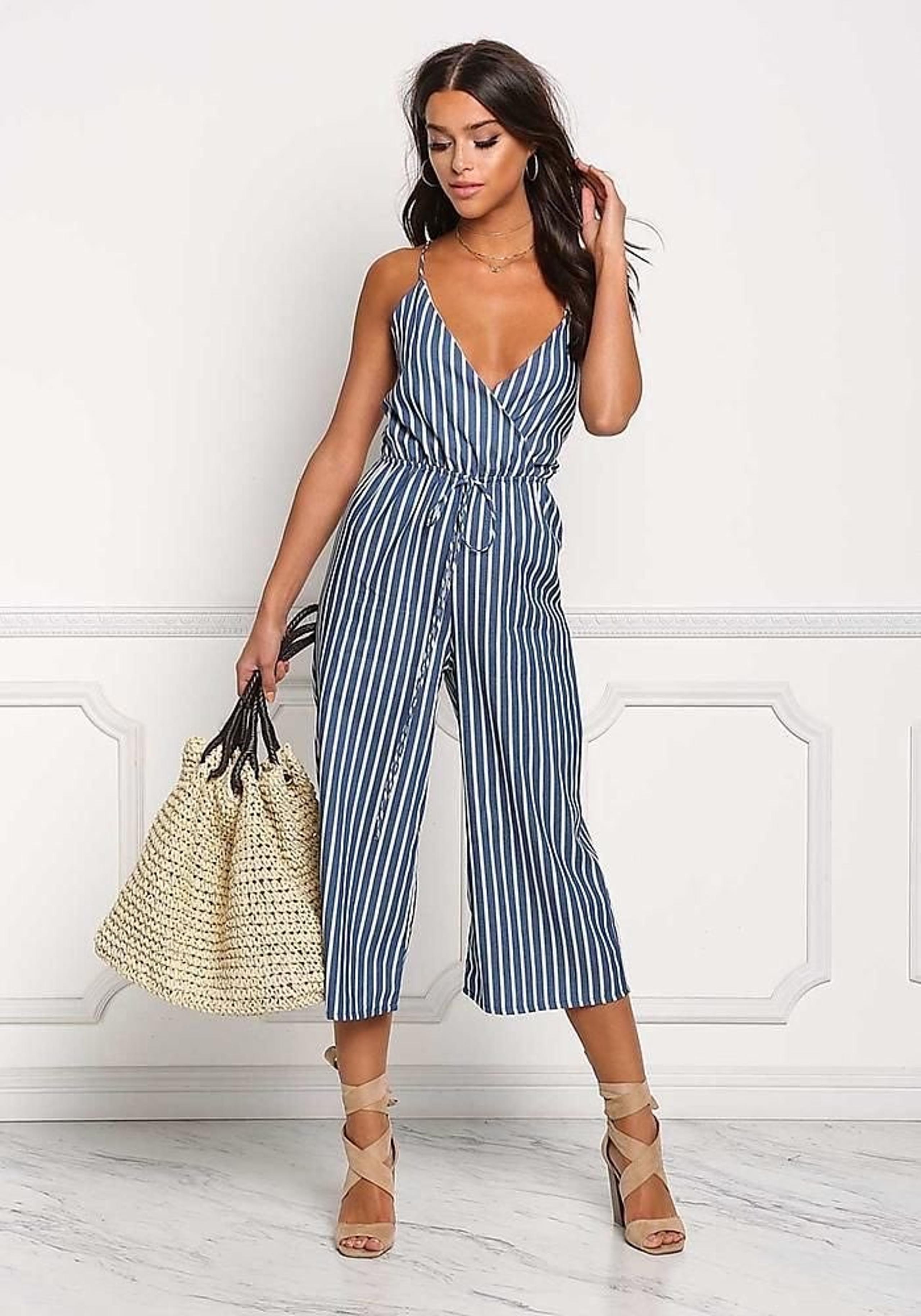 Pin Stripe Crop Jumpsuit