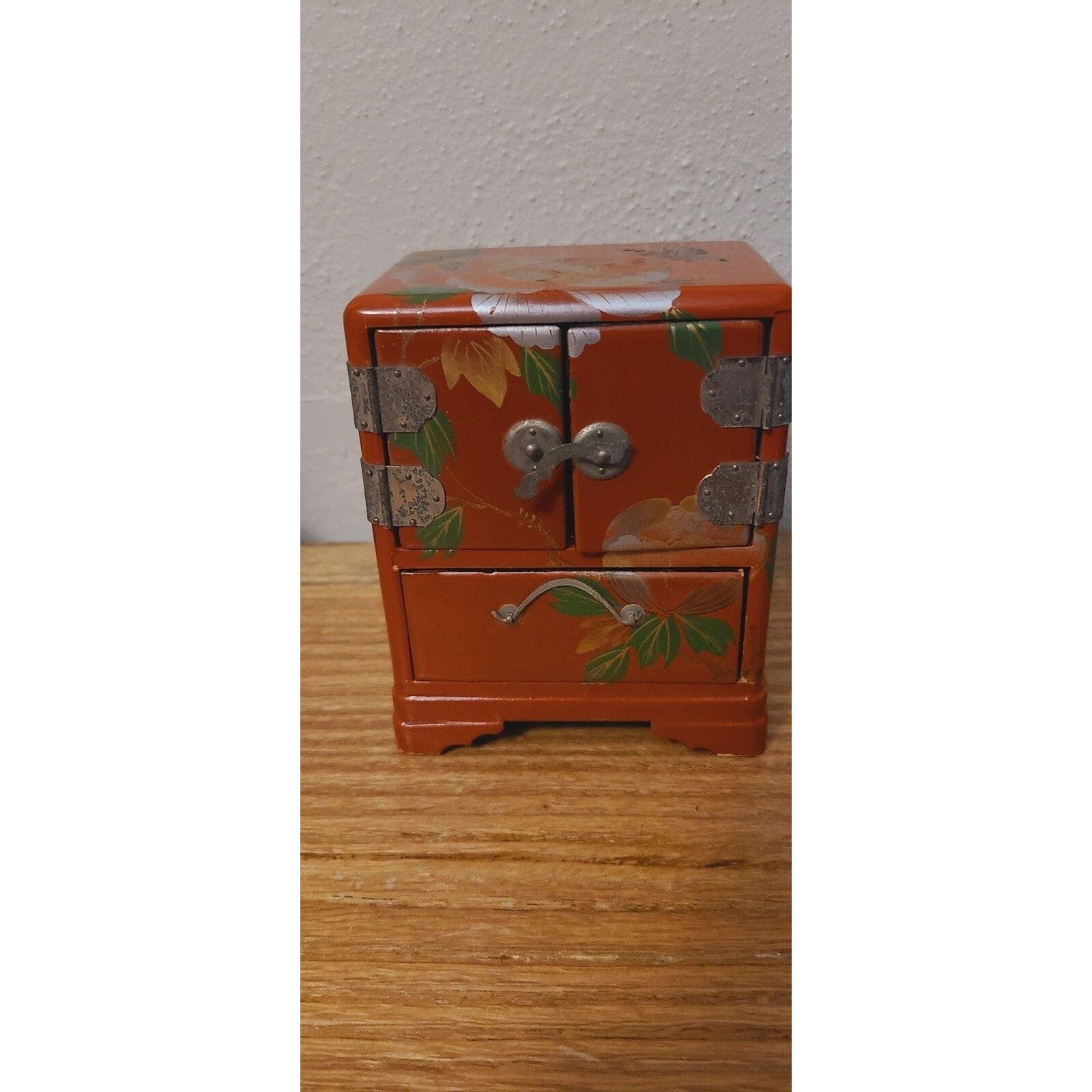 Japanese Miniature Wardrobe, 1900s brownLacquer, 3Drawer, Antique Japanese Box,