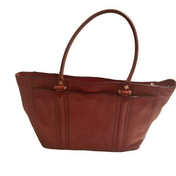 ANTONIO MELANI Women’s Red Leather Tote Handbag Work Computer Bag 13.5X5X11.5