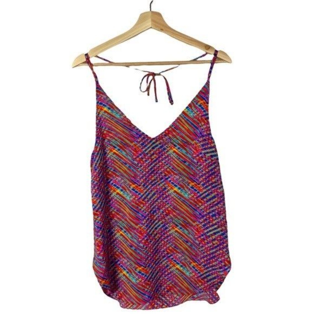 Amanda Uprichard Pink Colorful Printed Tie Back Silk Tank Top S