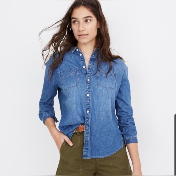 Madewell Women's Denim Oversized Ex-Boyfriend Shirt - Size Small - 100% Cotton