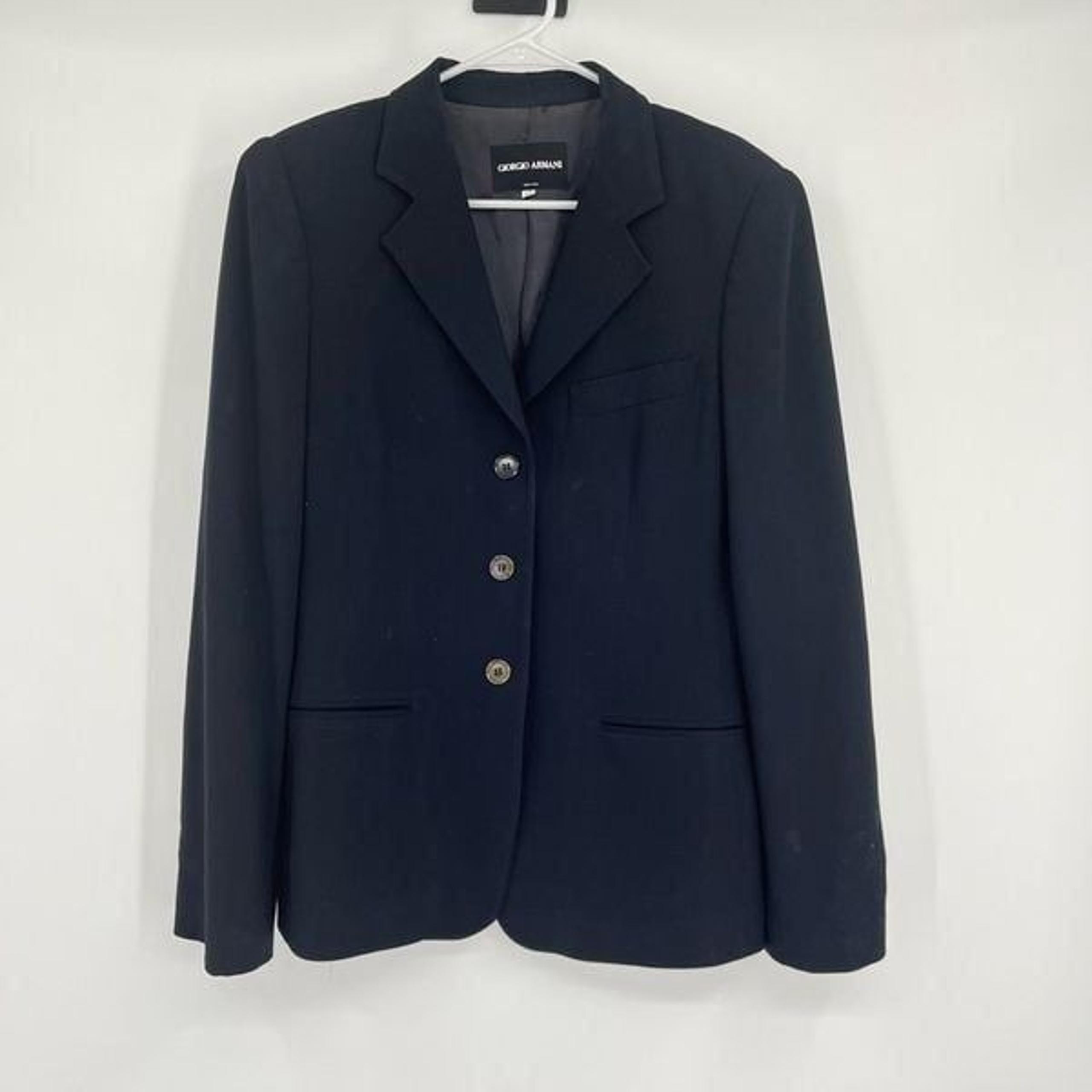 Giorgio Armani Suit Jacket Black Wool Single Breasted Notch Lapel Mens Size 44