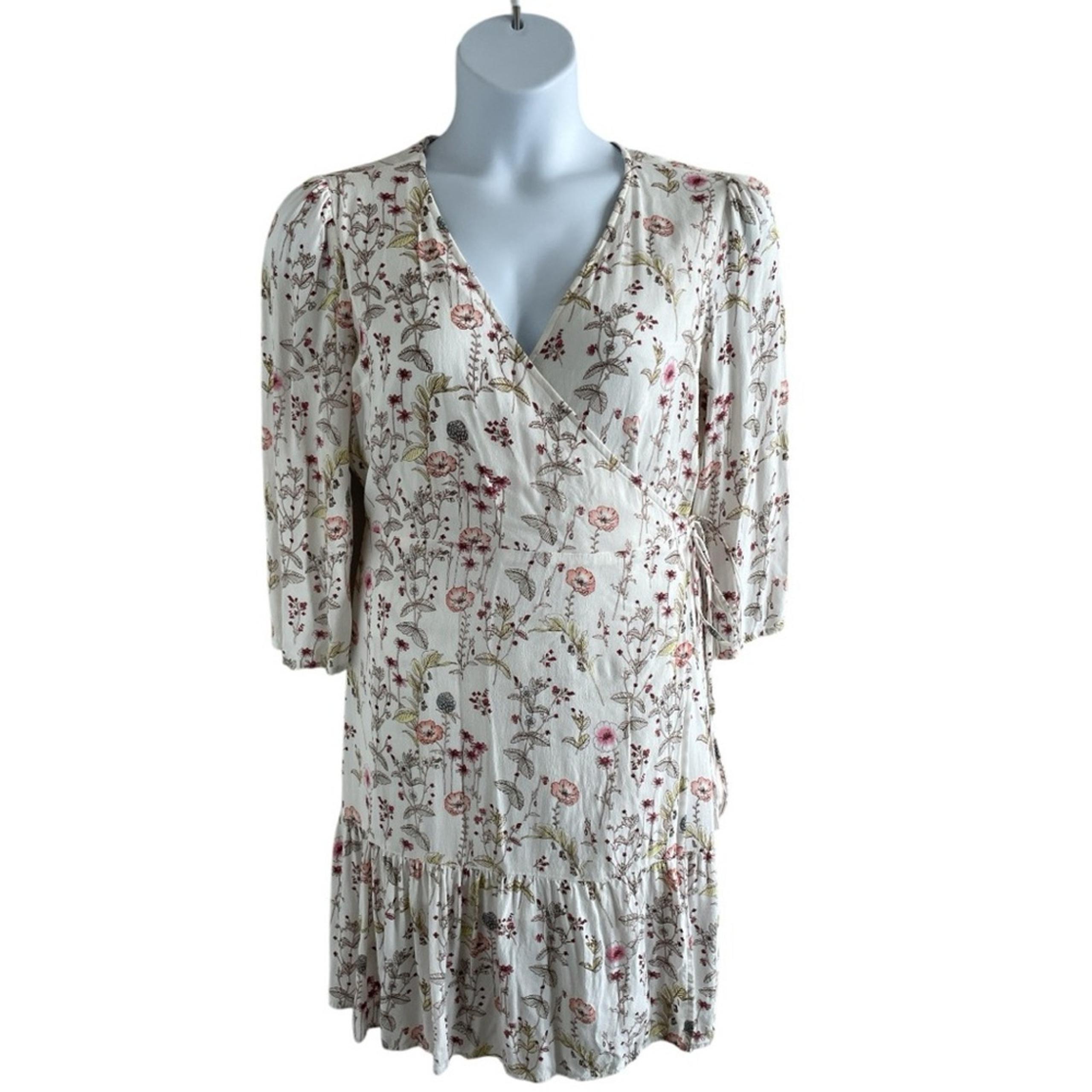 GAP Long Sleeve Ruffle Wrap Dress White Floral Large
