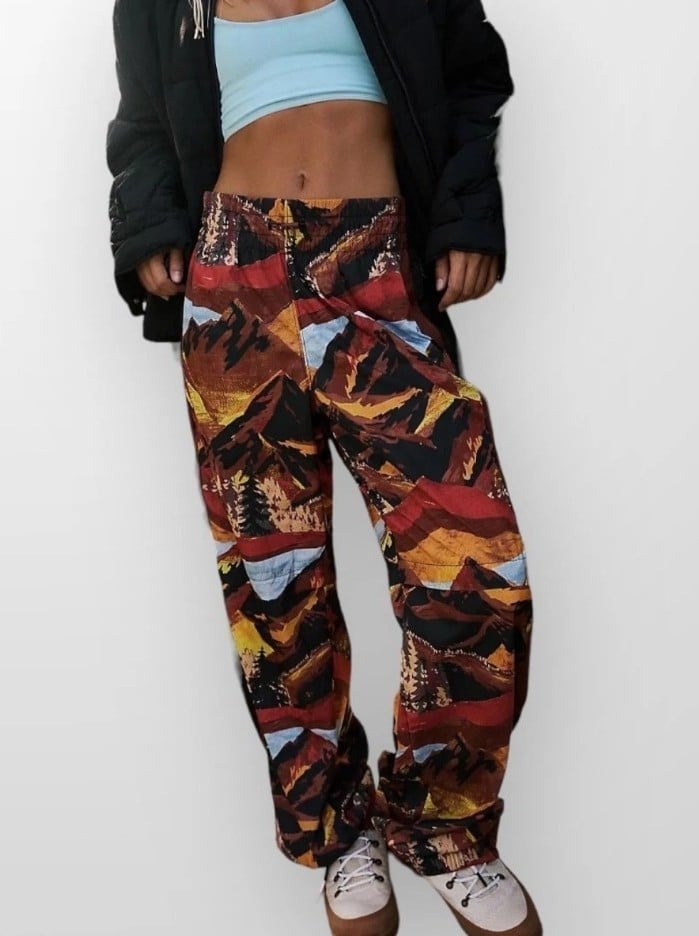 Free People Movement Printed End Zone Track Pants Ski Nic Route Mocha