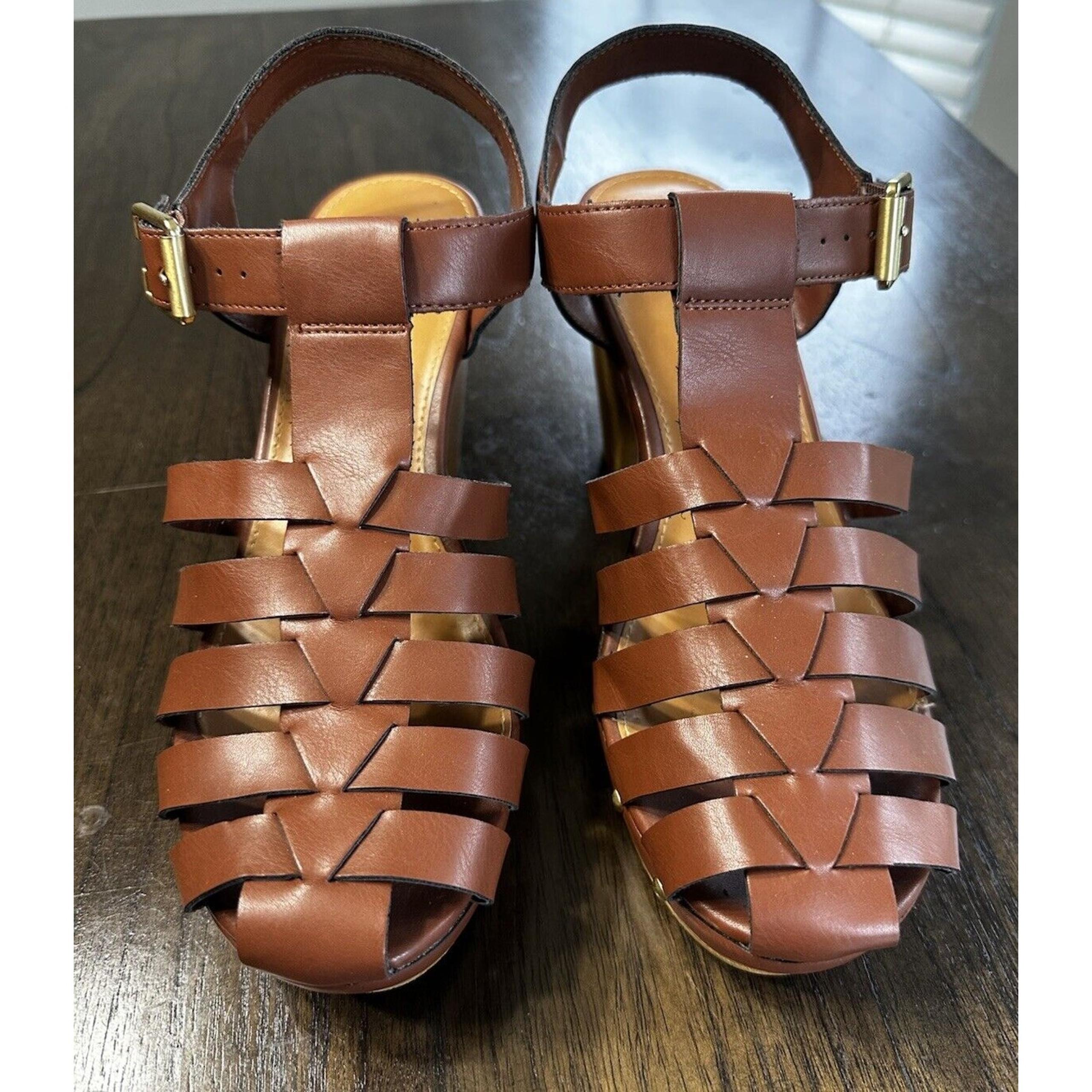 A.N.A a New Approach Women’s Adjustable Strap Camel Brown Block Heel Size 9.5 M