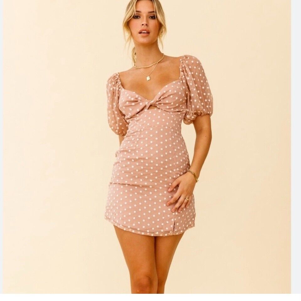 Selfie Leslie Mocha Colored With Tiny Embroidered Floral Detail Women's S Dress