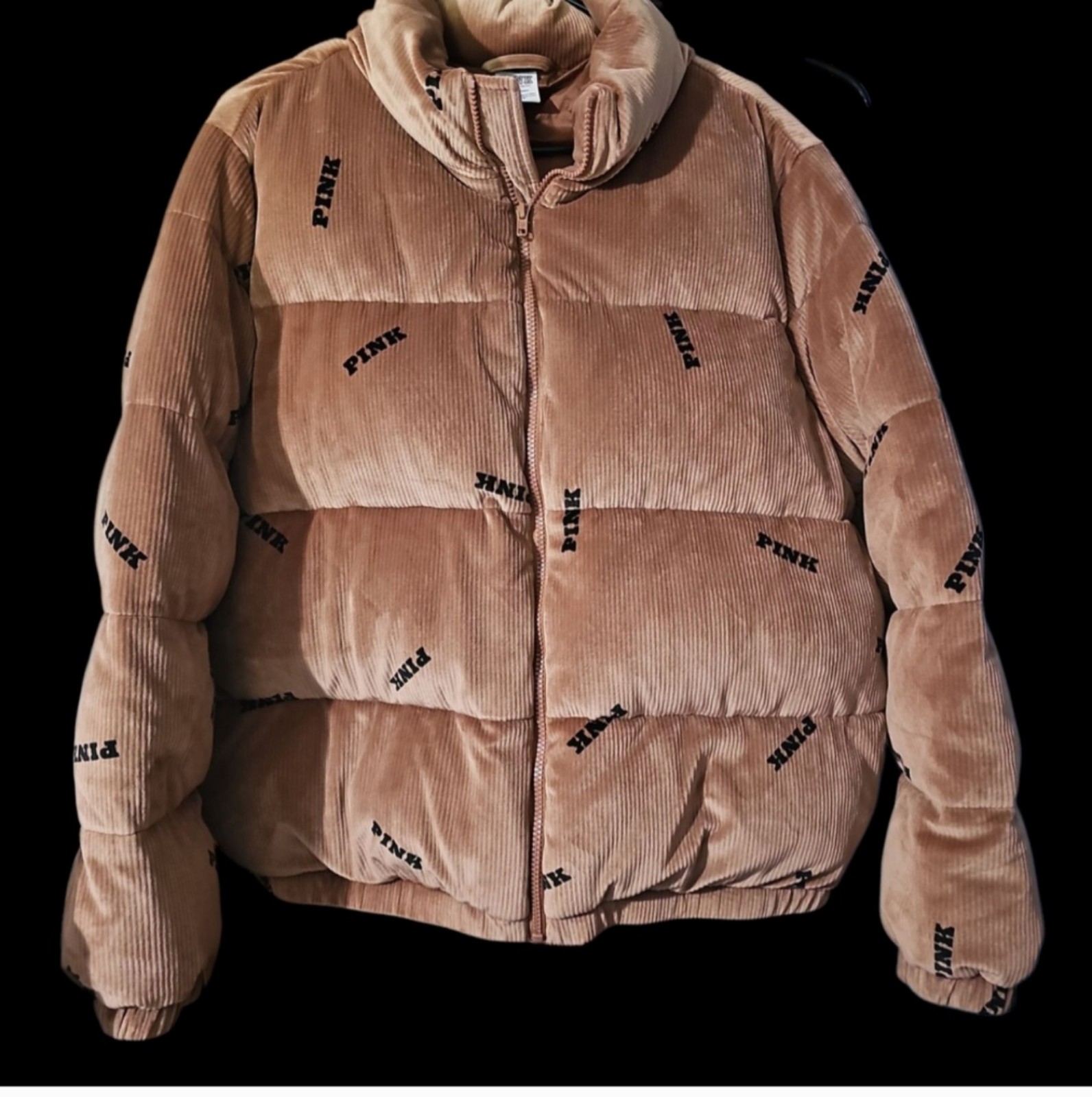 Pink victoria secret puffer logo jacket