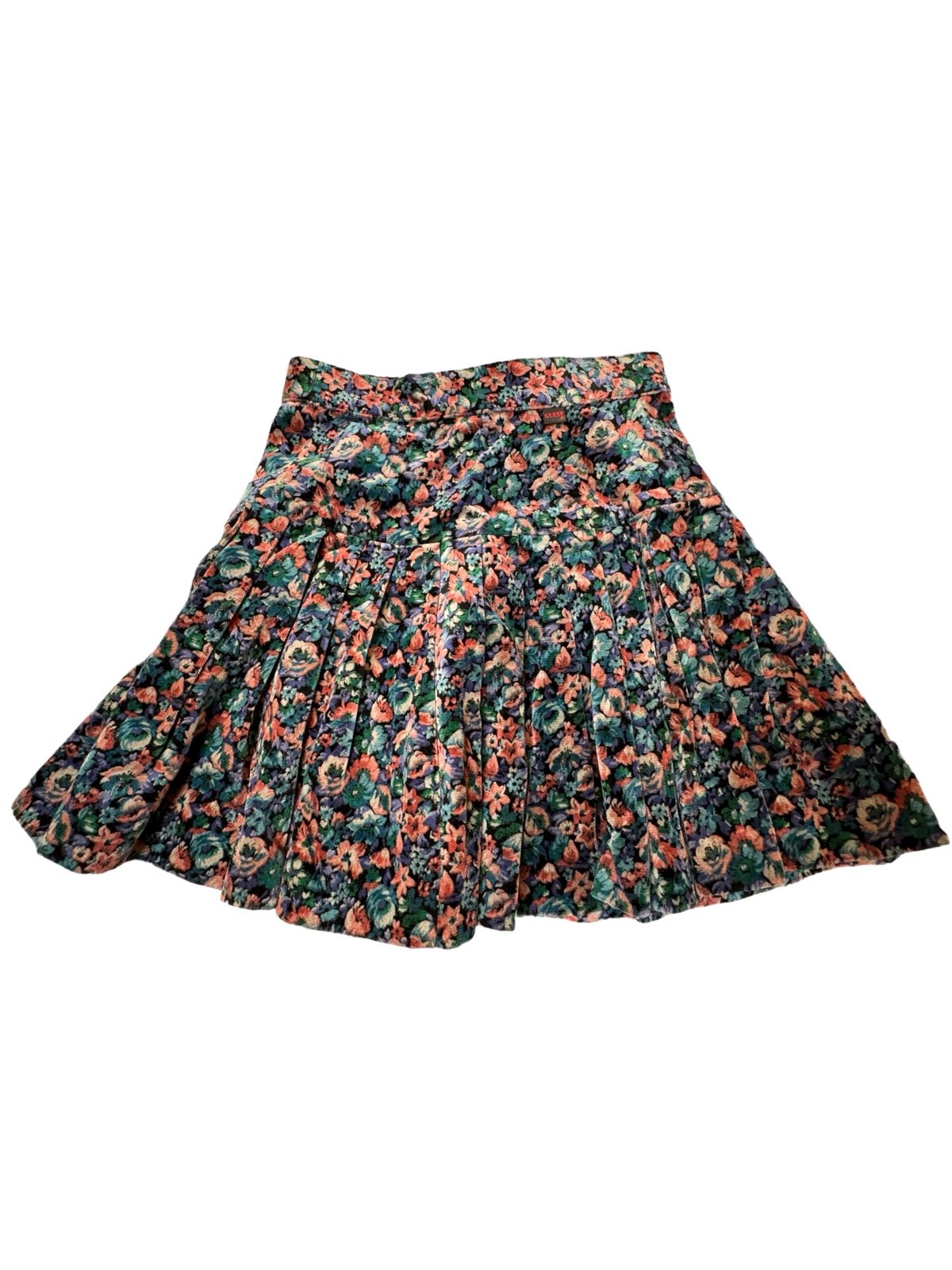 Vintage Guess by Georges Marciano Colorful Floral Velvet Party Skirt 1980s USA