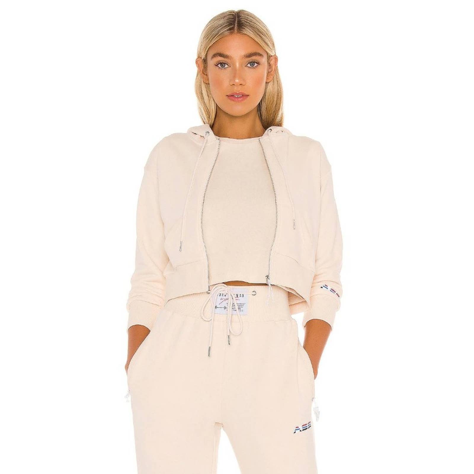 NWT Adam Selman Sport Shrunken Hoodie in Oatmeal M