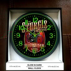 Sturgis Budweiser Harley Davidson Garage Shop Glow in the Dark Wall Clock NEW!