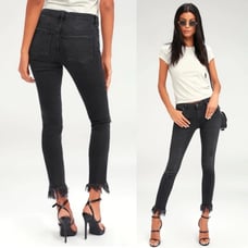 Free People black wash fringe ankle cropped jeans size 28 denim