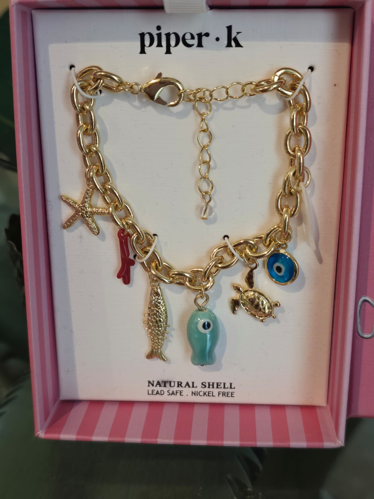 Ocean Theme Nickelfree Goldtone & Shell Charm Bracelet