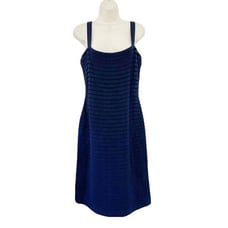 ST. JOHN COLLECTION Womens Sz 8 Navy Blue Horizontal Tiered Pleated Sheath Dress