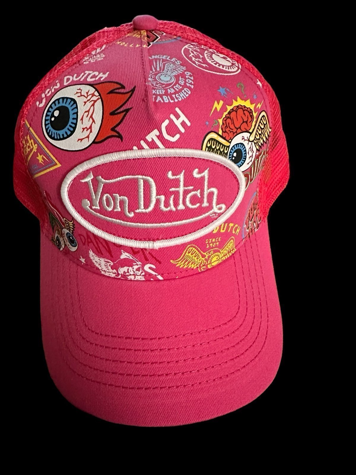 Nwt Von Dutch Jax Pink All Over Trucker Hat