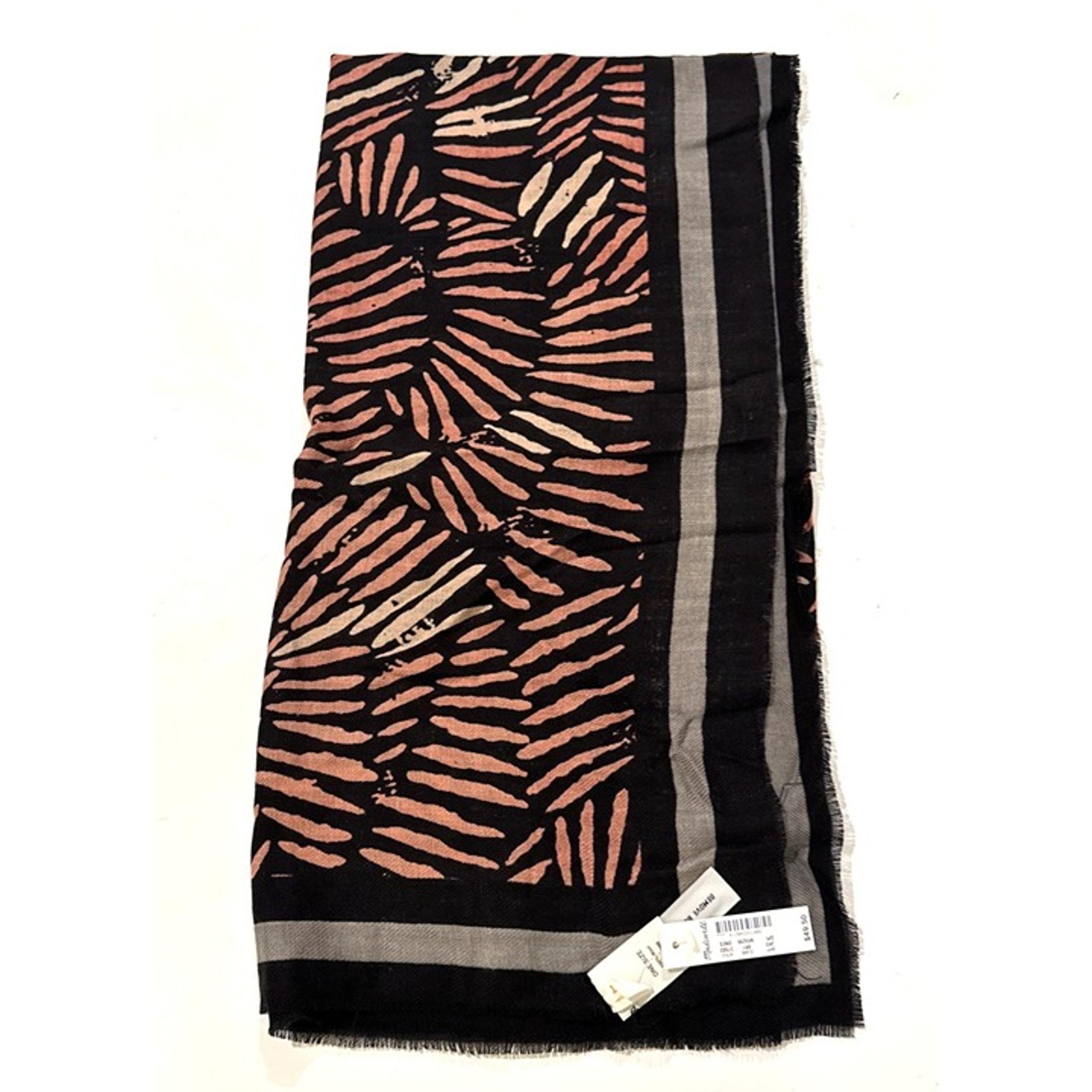 NWT Madewell 1937 Geometric Scarf Black Gray & Peach 100% Wool