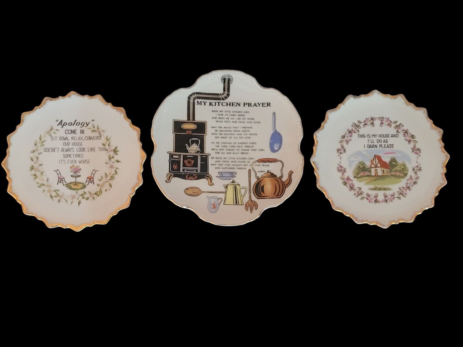 Set of 3 Humor Plates My Kitchen Prayer, Apology Come In & This Is My House