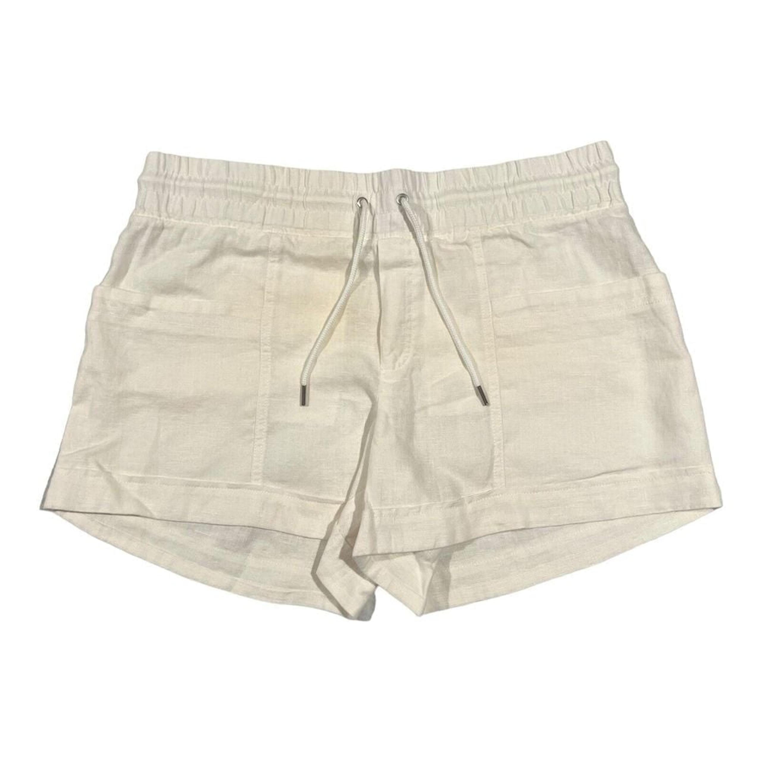 Athleta Cabo Linen 4" Short Women's Size 14 Cream 100% Linen Pockets Drawstring