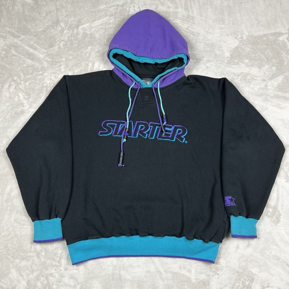 Vintage Starter 90s Double Hoodie Sweatshirt Black Hornets Colorway Men's Large