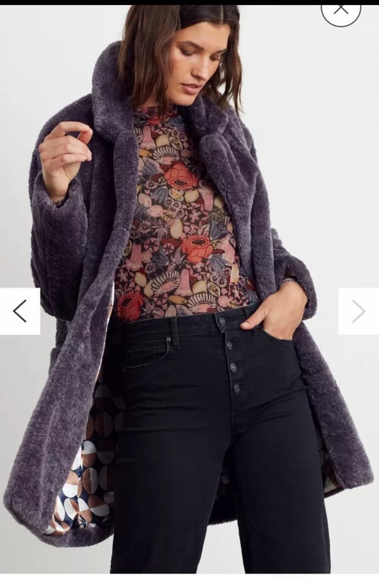 Maeve For Anthropologie “Lisanne” Faux Fur Duster Jacket Coat Small DK Gray NWT