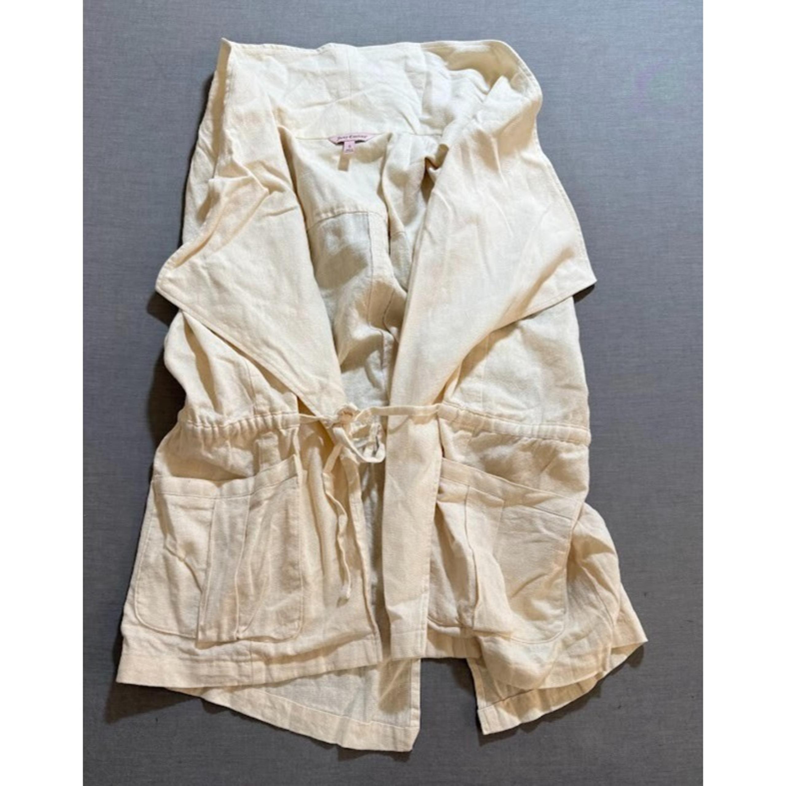 Juicy Couture Vest Womens Small Beige Linen Open Front Tie Top Ladies