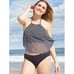COCO REEF Riviera Dot Aura Mesh Ruffle Crop Tankini Swimsuit Bikini Black 34DD