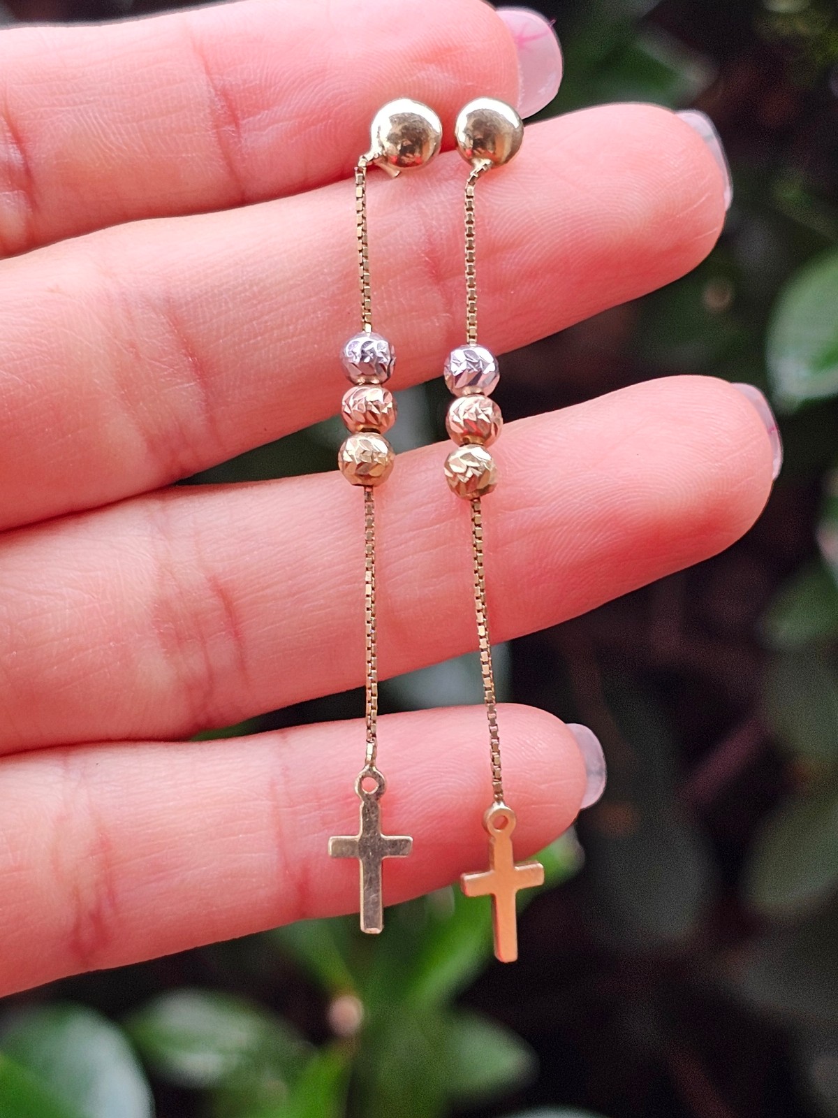 Dainty dangle Cross 14k Gold Earrings